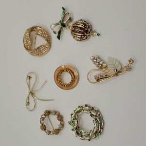 Lot of Seven Vintage Brooches, some stamped